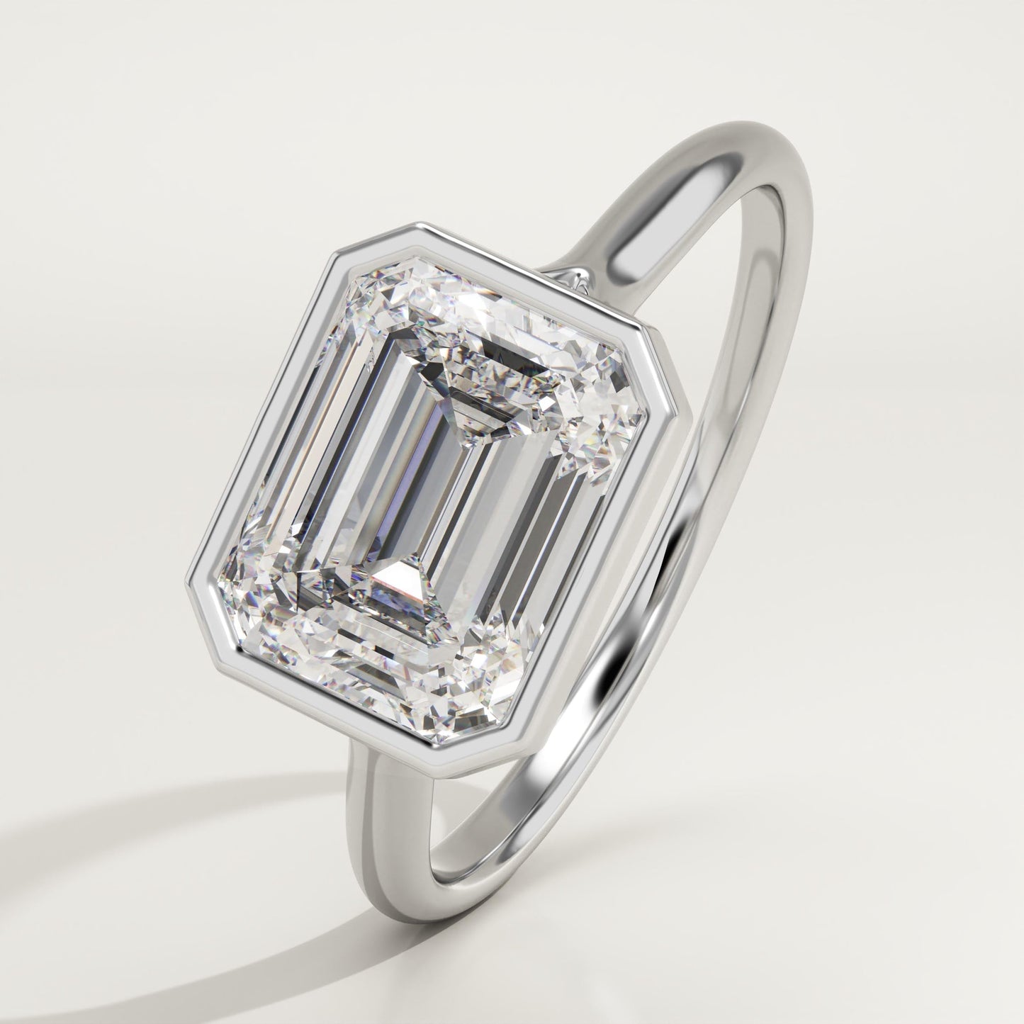 2 CT East West Emerald Cut Bezel Moissanite Engagement Ring