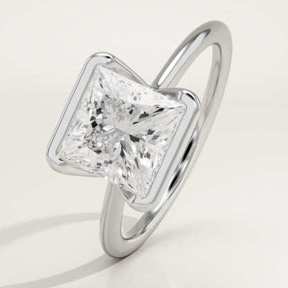 Princess Cut Half Bezel Lab-Grown Diamond Engagement Ring