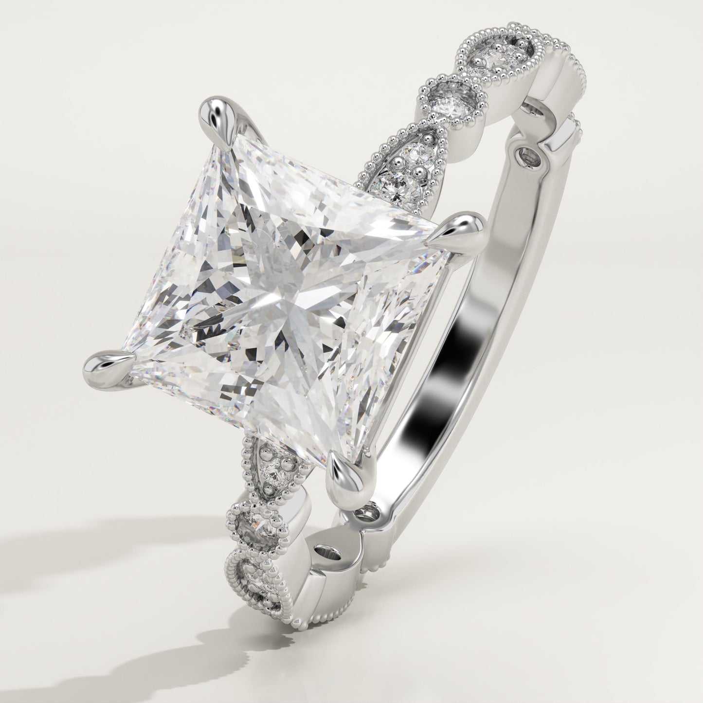 Princess Cut Milgrain Pave Lab-Grown Diamond Engagement Ring