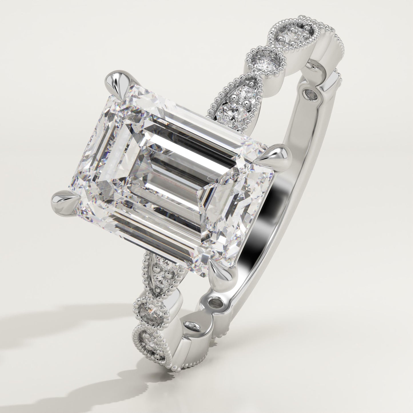 Emerald Cut Milgrain Pave Lab-Grown Diamond Engagement Ring