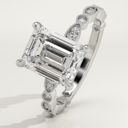 Emerald Cut Milgrain Pave Lab-Grown Diamond Engagement Ring