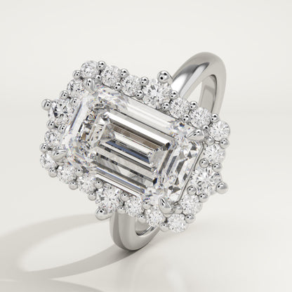 3.35 CT Emerald Cut Moissanite Cluster Engagement Ring (US Size 4.75 Ready To Ship)