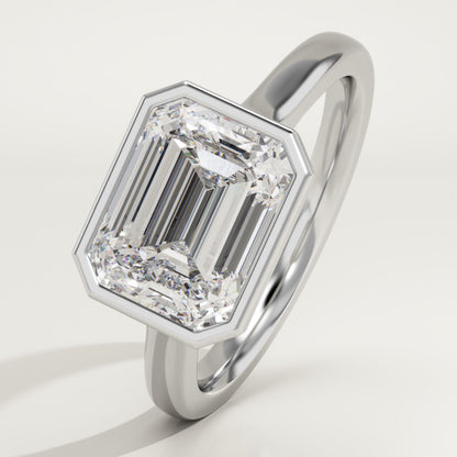 East West Emerald Cut Bezel Lab-Grown Diamond Engagement Ring