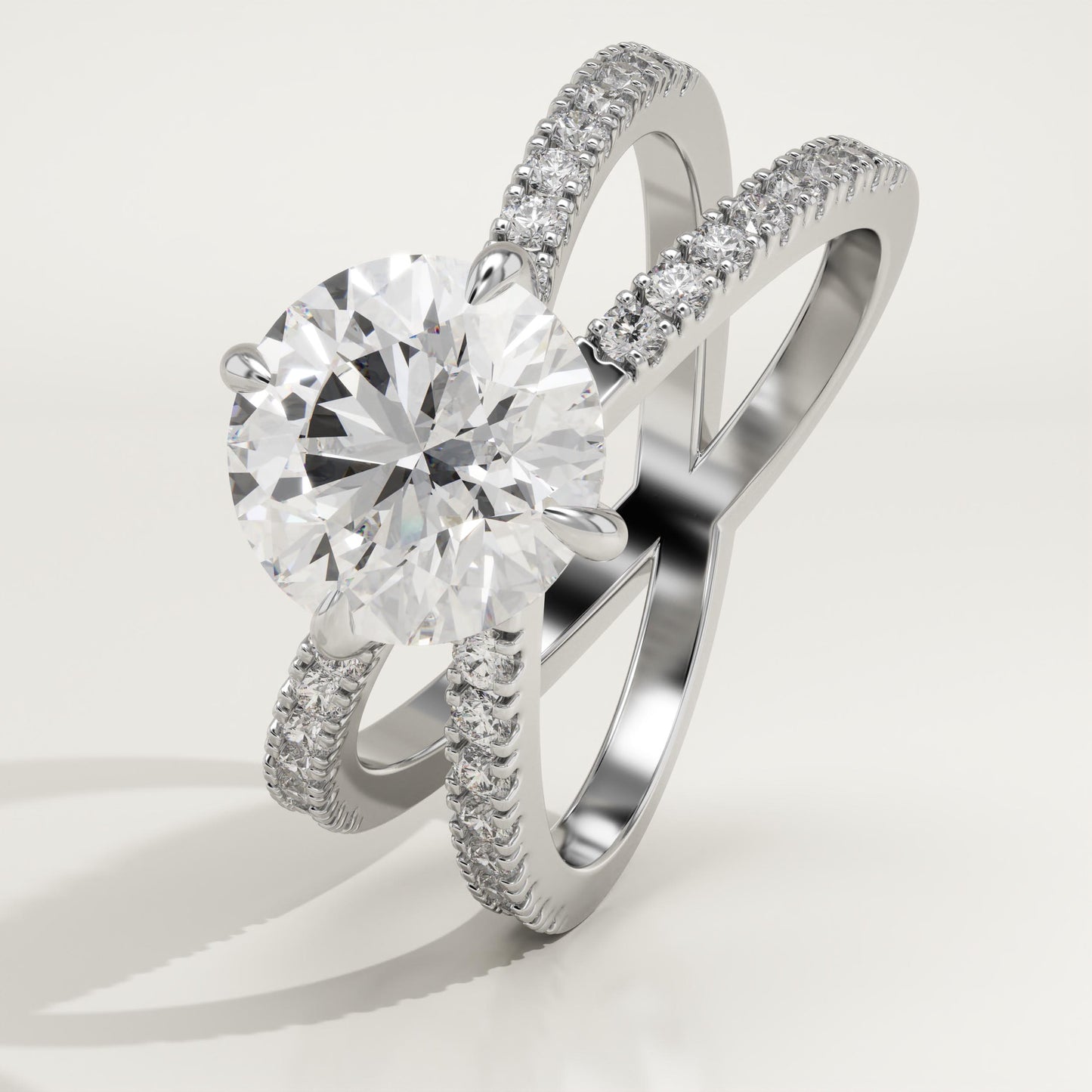 Round Cut Hidden Halo & Criss Cross Pave Lab-Grown Diamond Engagement Ring