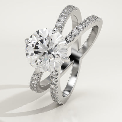 Round Cut Hidden Halo & Criss Cross Pave Lab-Grown Diamond Engagement Ring