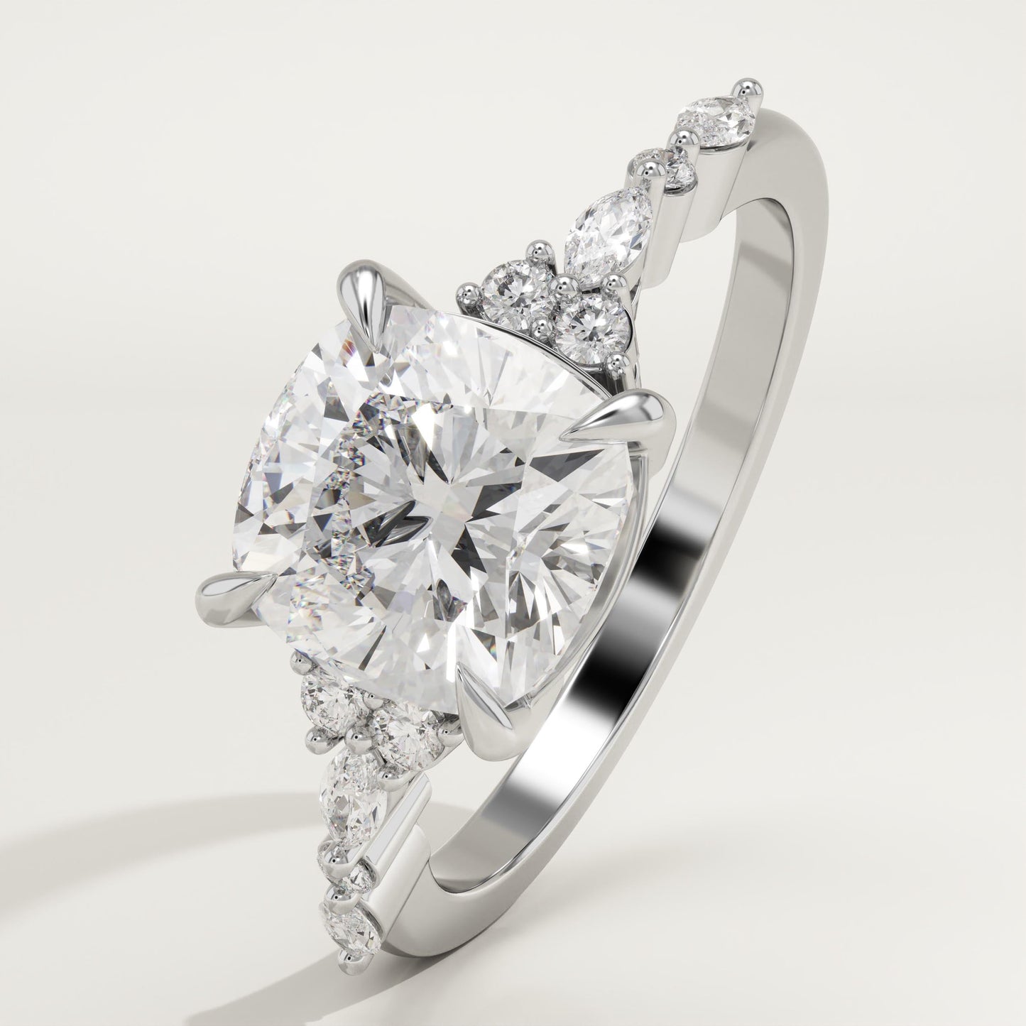 Cushion Cut Cluster Lab-Grown Diamond Engagement Ring