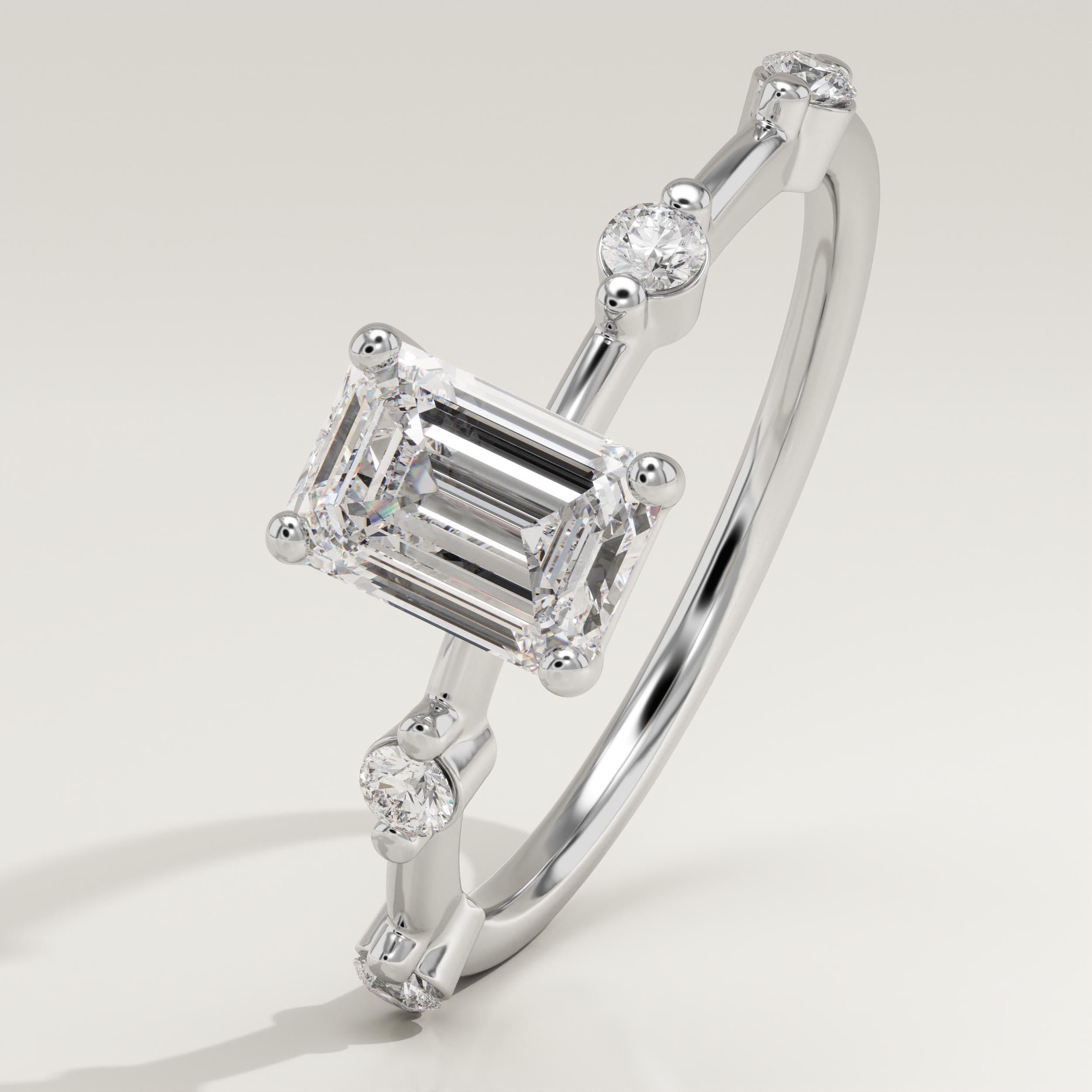 1.0 CT Emerald Cut Dainty Pave Lab-Grown Diamond Engagement Ring