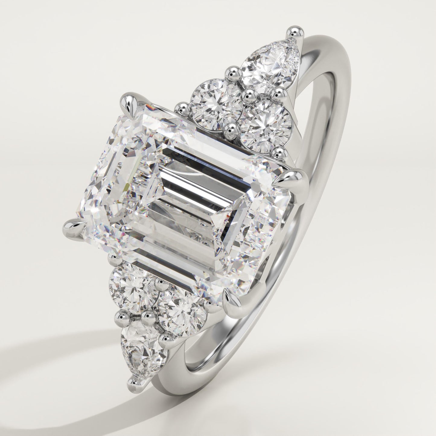 Emerald Cut Cluster Lab-Grown Diamond Engagement Ring