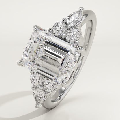 Emerald Cut Cluster Lab-Grown Diamond Engagement Ring