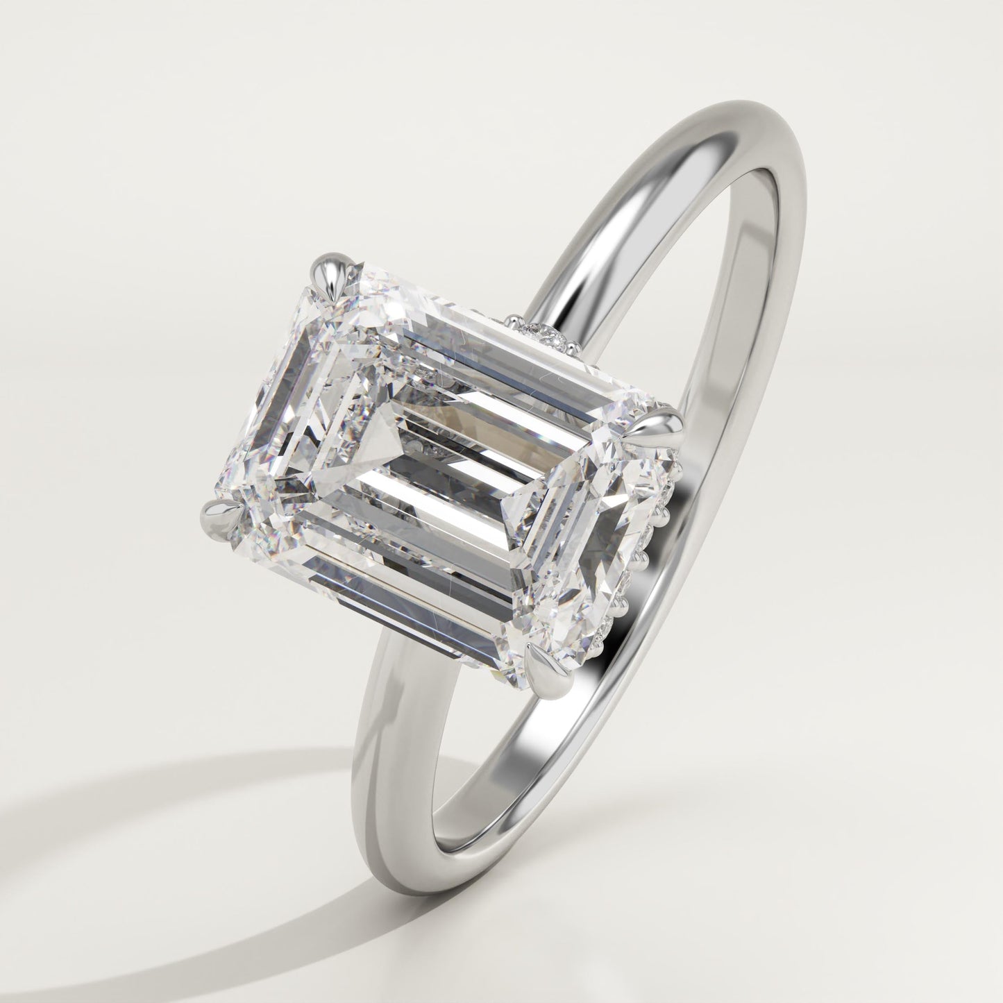 2 CT Emerald Cut Hidden Halo Moissanite Engagement Ring