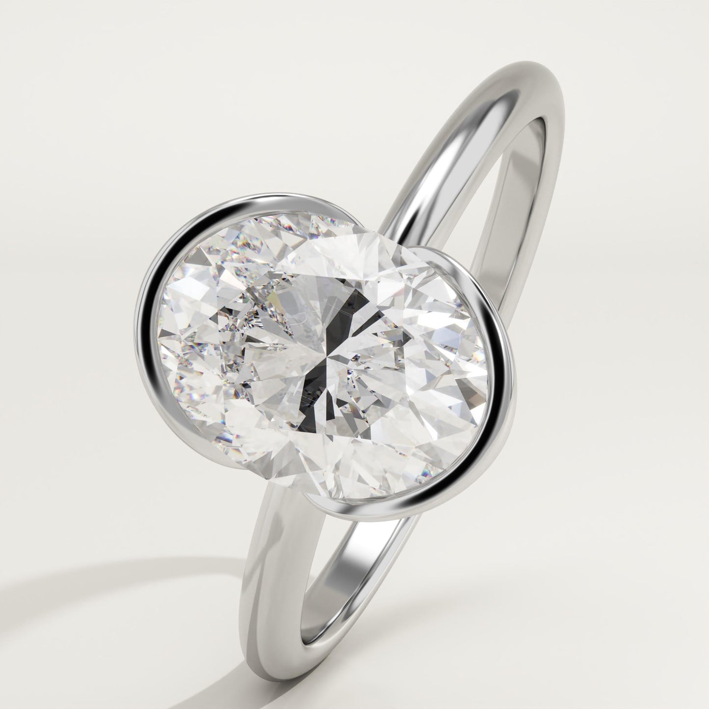 Oval Cut Half Bezel Lab-Grown Diamond Engagement Ring