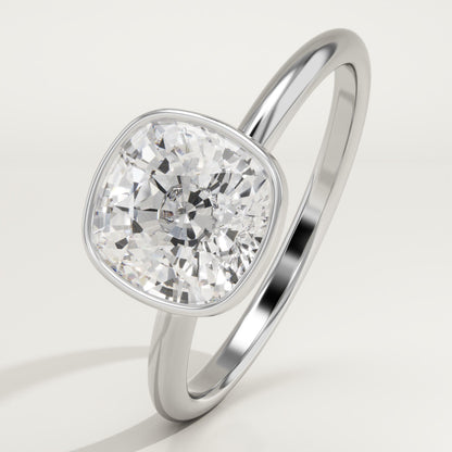1.5 CT Cushion Cut Solitaire Bezel Moissanite Engagement Ring