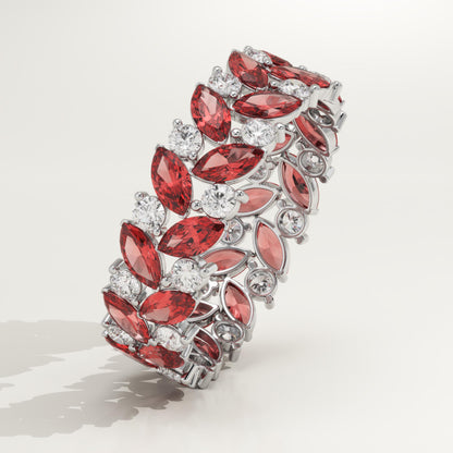 1.93 TCW Round & Marquise Shaped January-Garnet Birthstone Wedding Band