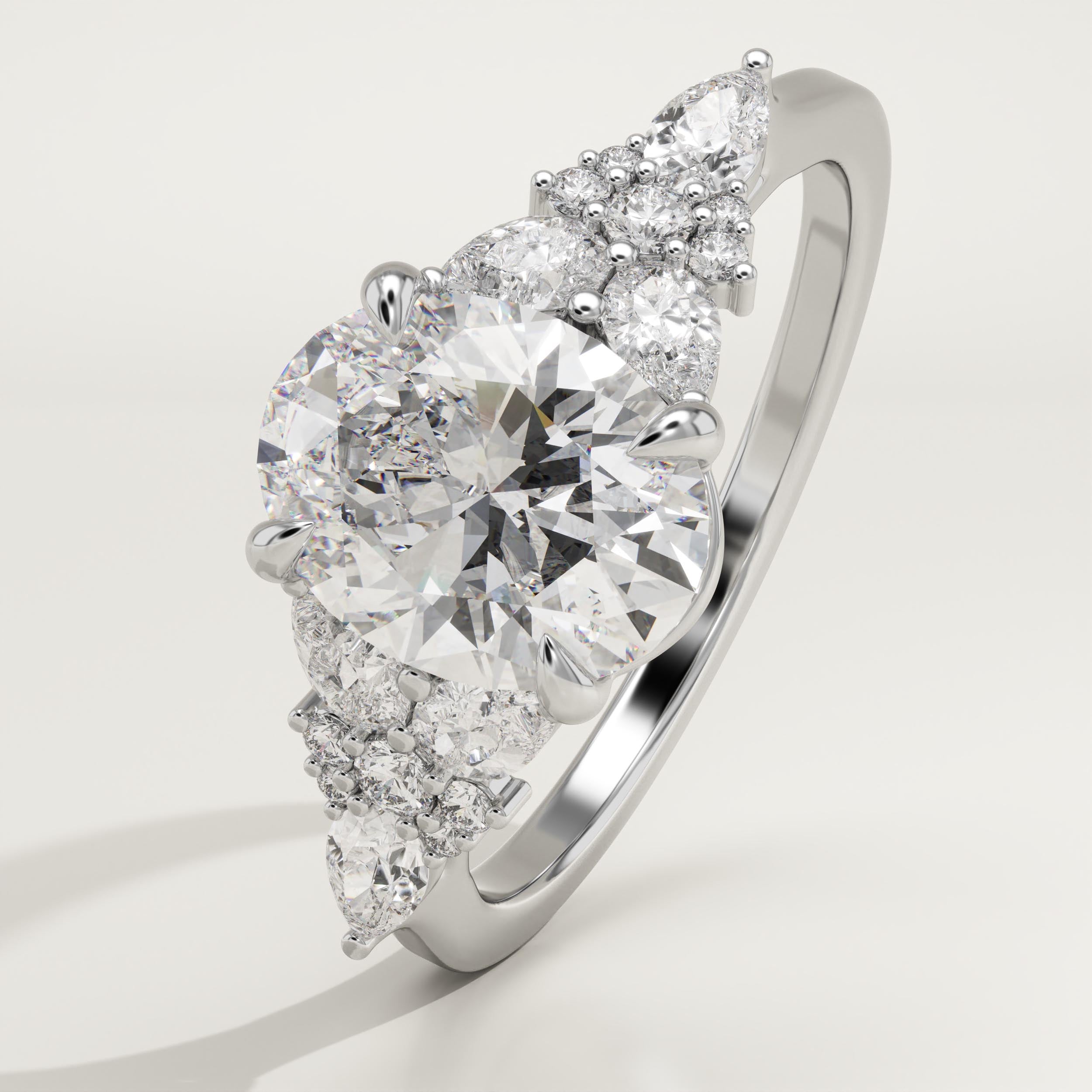 2.0 CT Oval Cut Cluster Lab-Grown Diamond Engagement Ring