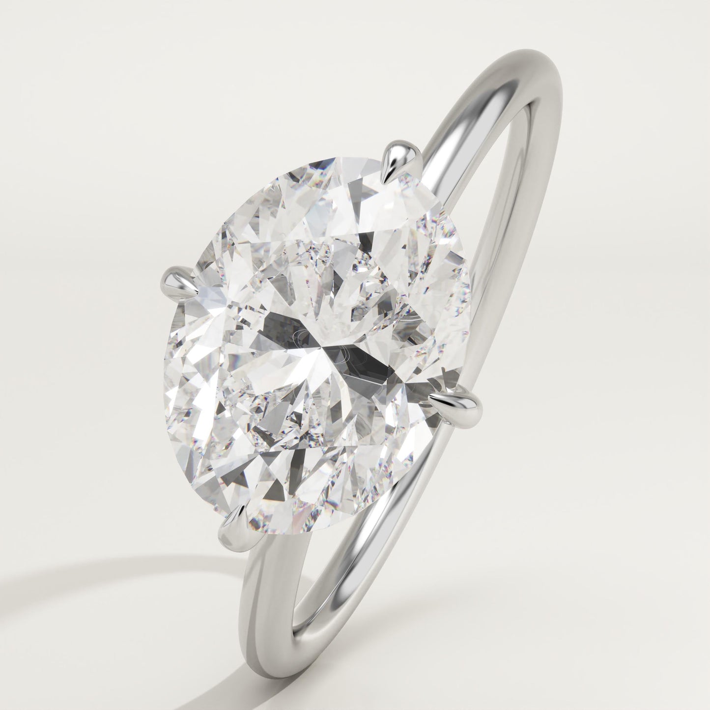 2.25 CT East West Oval Cut Hidden Halo Moissanite Engagement Ring