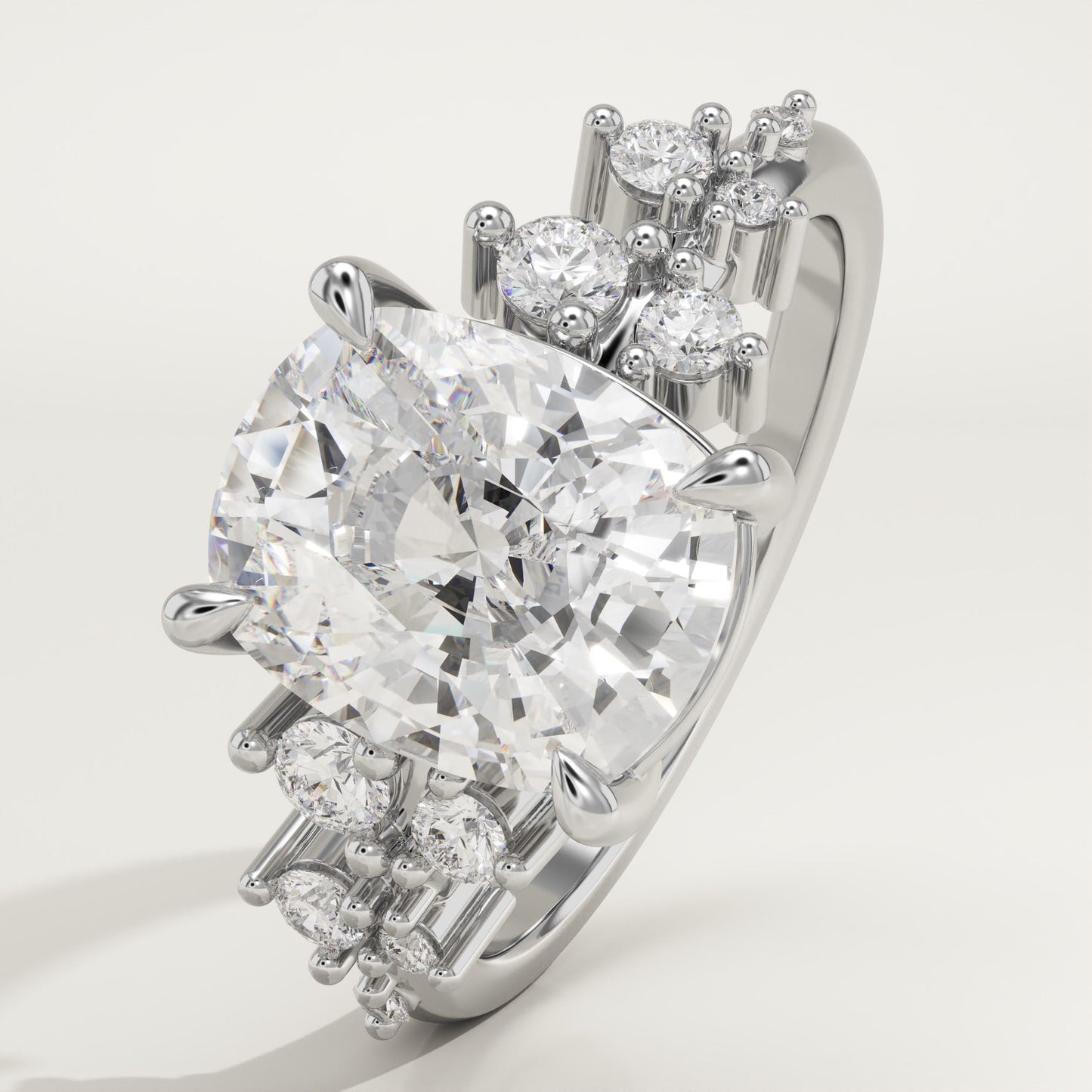 Elongated Cushion Cut Cluster Lab-Grown Diamond Engagement Ring