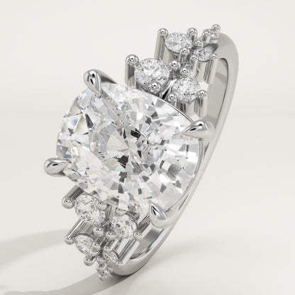Elongated Cushion Cut Cluster Lab-Grown Diamond Engagement Ring