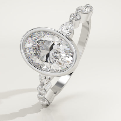Oval Cut Bezel & Pave Lab-Grown Diamond Engagement Ring