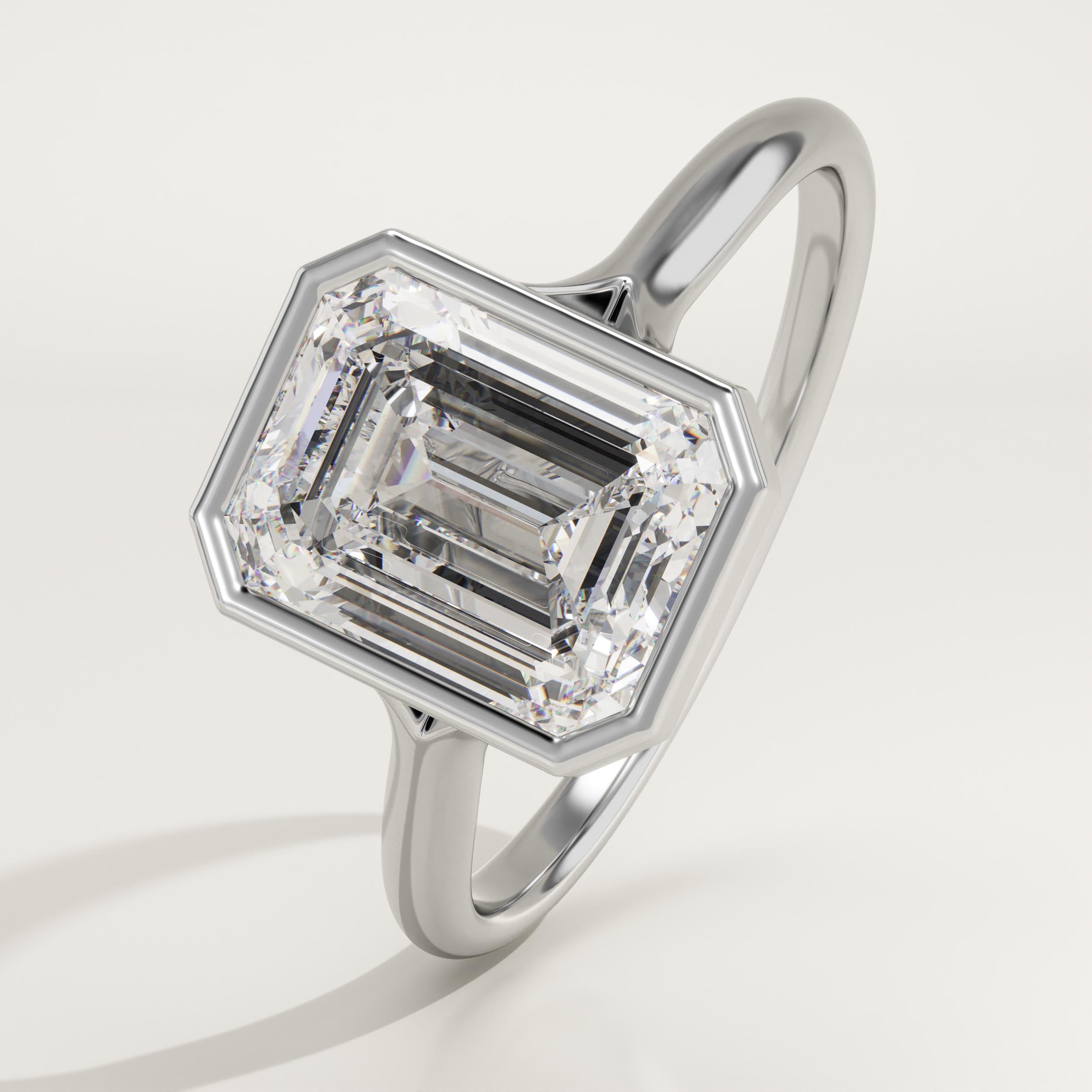 2.0 CT Emerald Cut Bezel Lab-Grown Diamond Engagement Ring