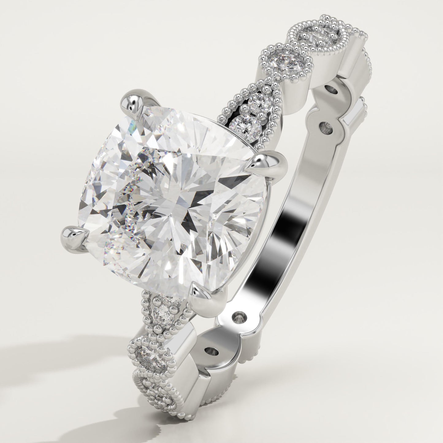 Cushion Cut Milgrain Pave Lab-Grown Diamond Engagement Ring