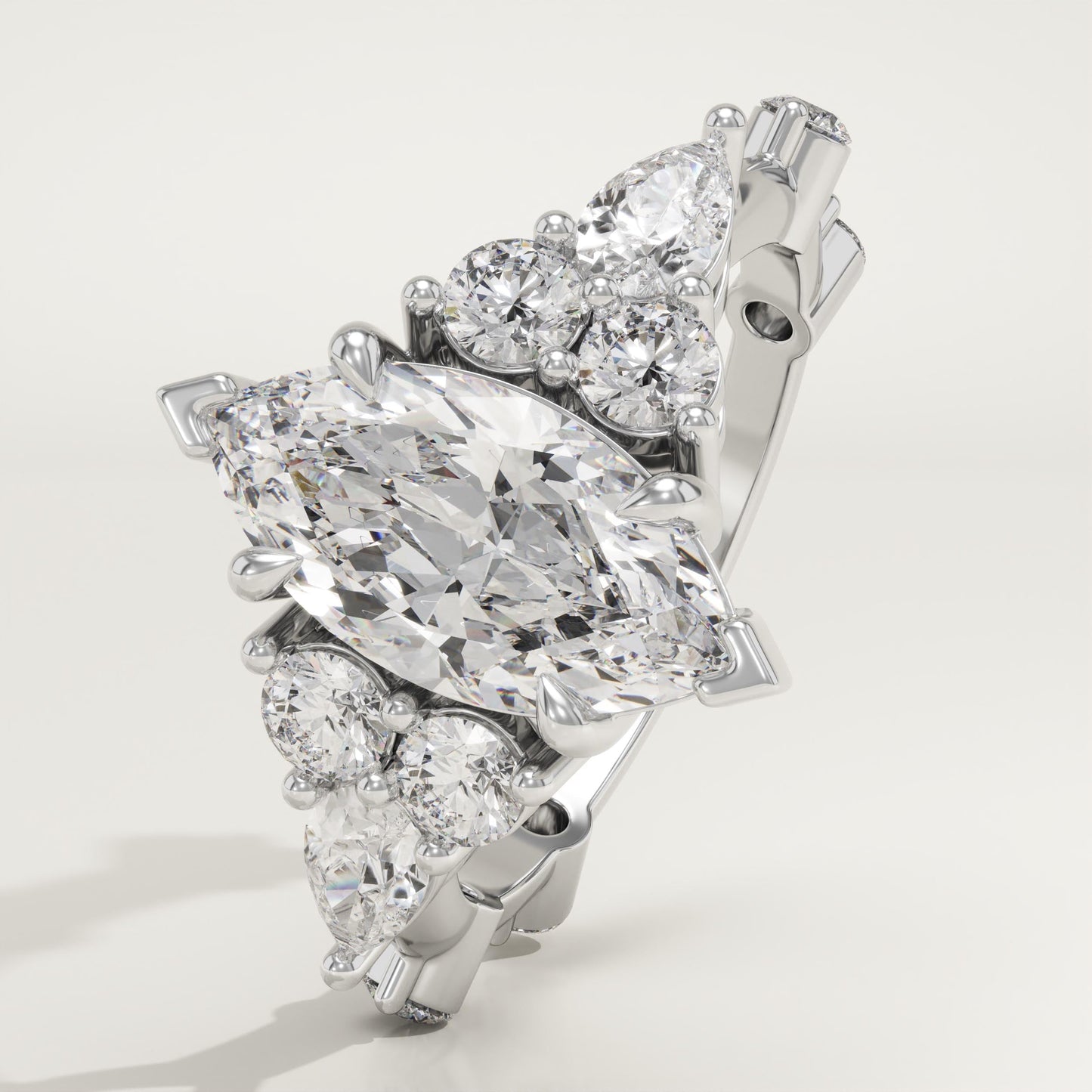 Marquise Cut Cluster Lab-Grown Diamond Engagement Ring