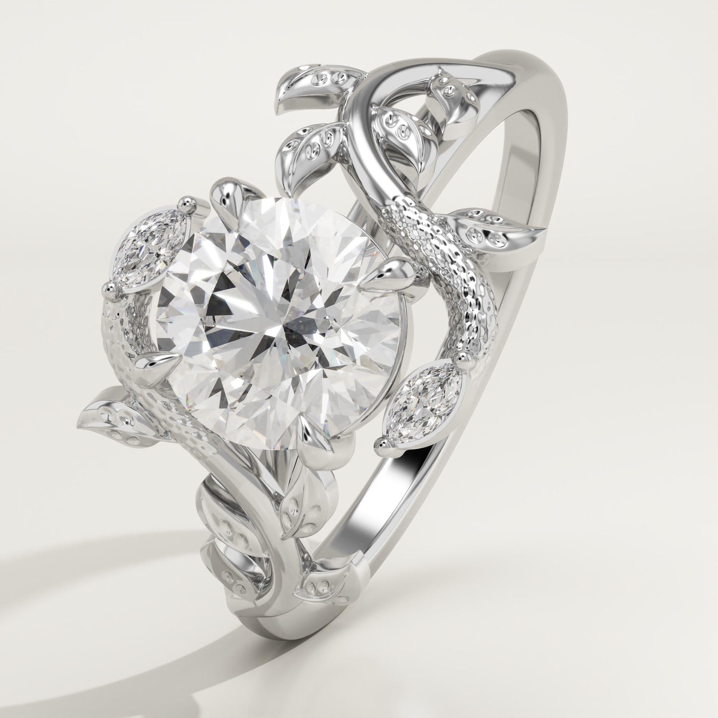 Round Cut Nature Inspired Lab-Grown Diamond Engagement Ring