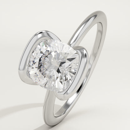 Cushion Cut Half Bezel Lab-Grown Diamond Engagement Ring