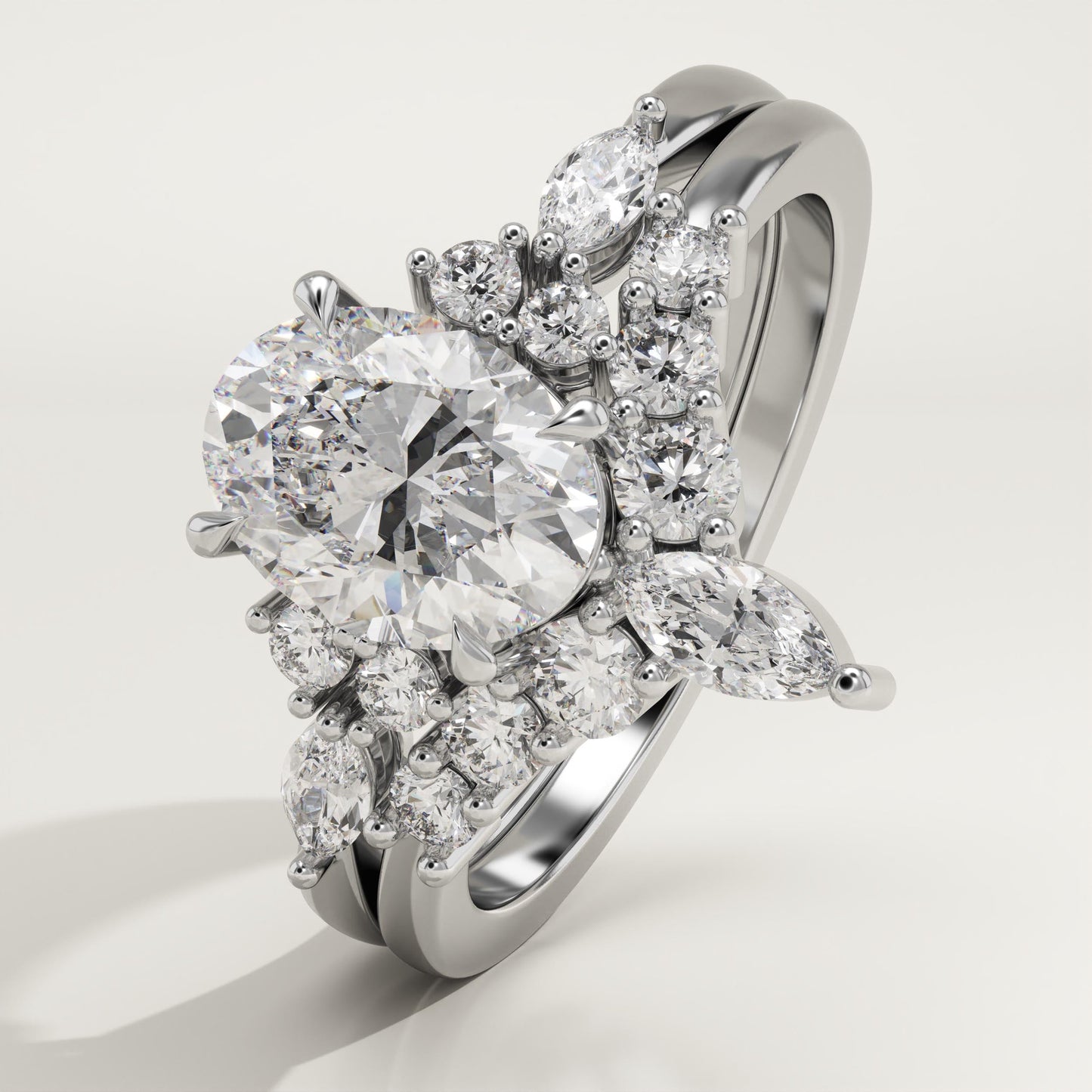 Oval Cut Cluster Lab-Grown Diamond Bridal Set