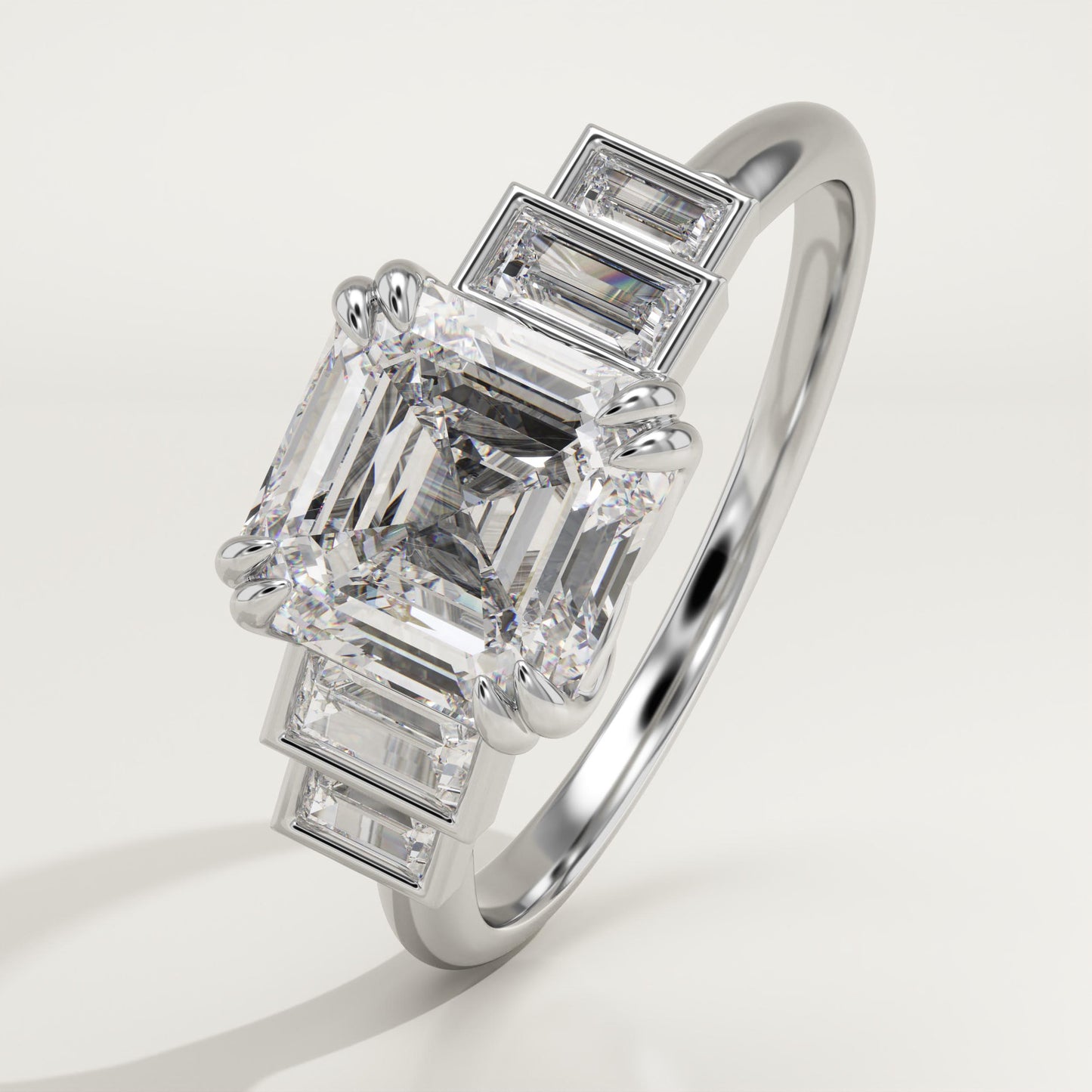 Asscher Cut Cluster Lab-Grown Diamond Engagement Ring