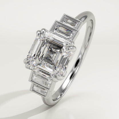 Asscher Cut Cluster Lab-Grown Diamond Engagement Ring