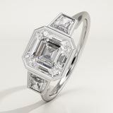 1.5 CT Asscher Cut Three Stone Bezel Lab-Grown Diamond Engagement Ring
