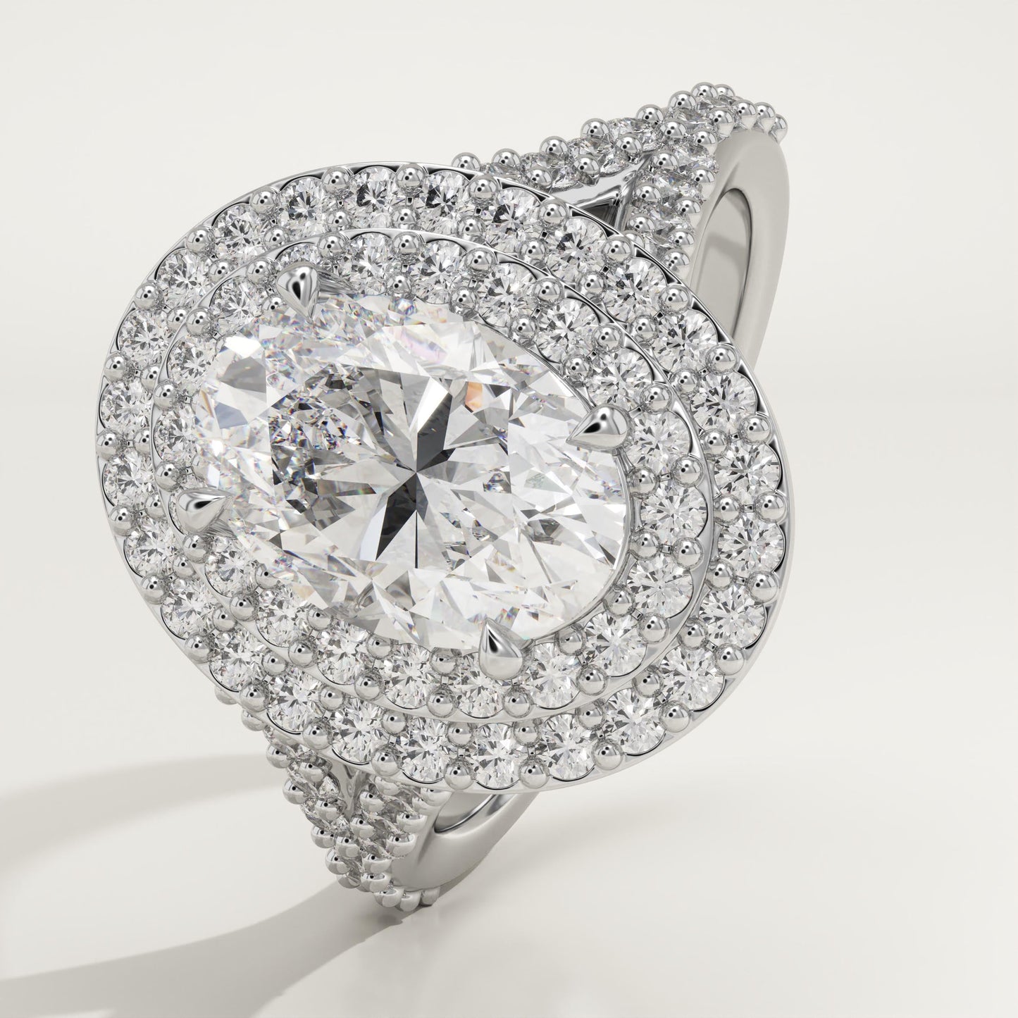 Oval Cut Double Halo & Pave Lab-Grown Diamond Engagement Ring