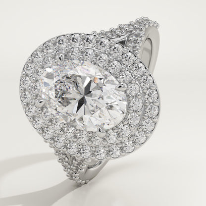 Oval Cut Double Halo & Pave Lab-Grown Diamond Engagement Ring