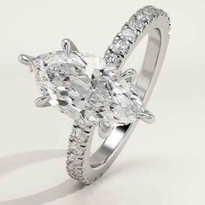 Marquise Cut Hidden Halo & Pave Lab-Grown Diamond Engagement Ring