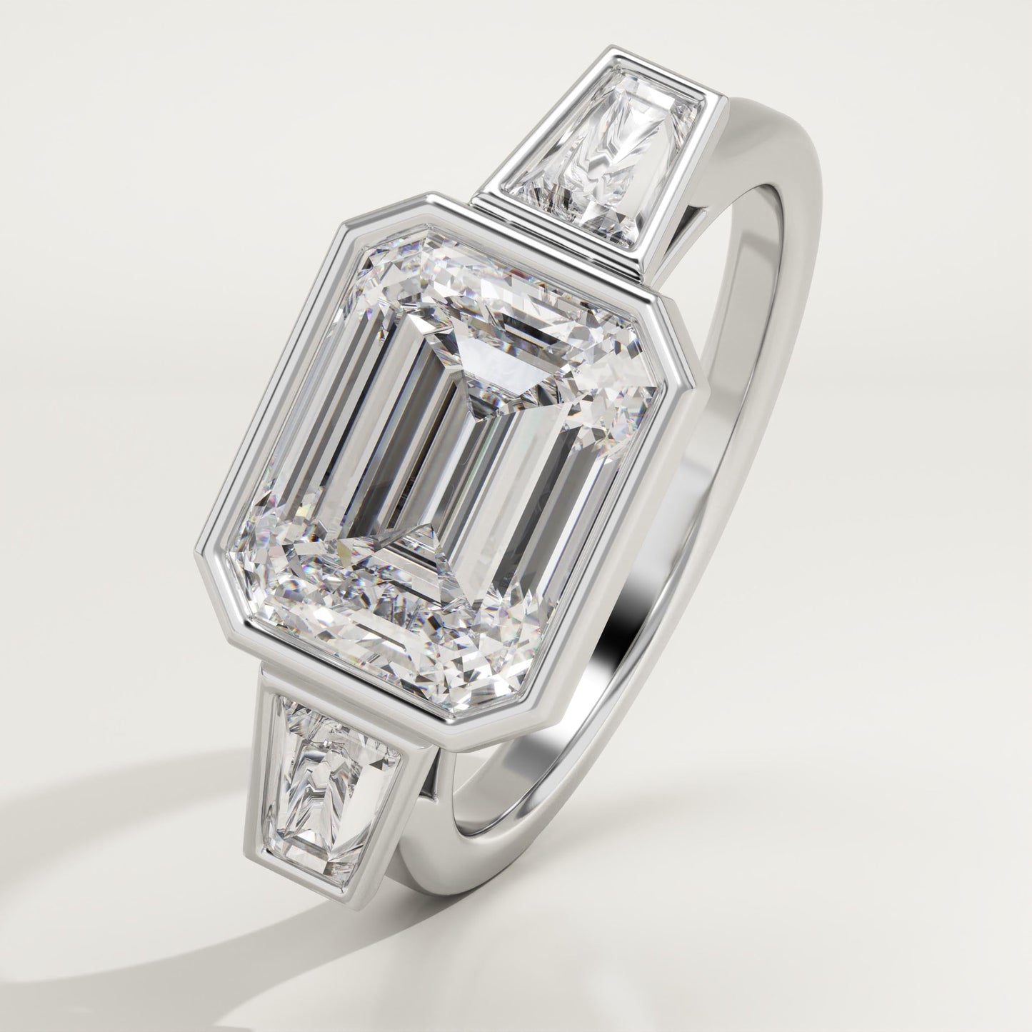 East West Emerald Cut Three Stone Lab-Grown Diamond Engagement Ring