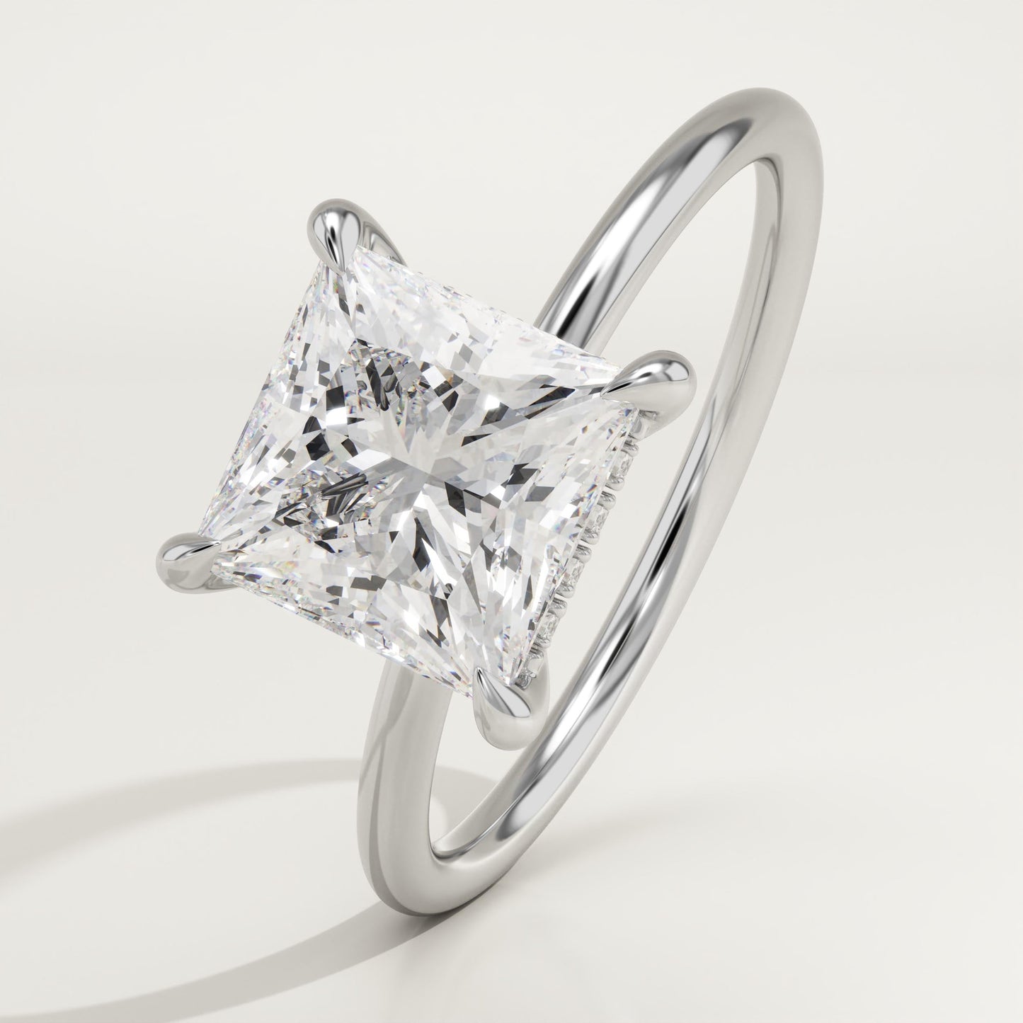 2.25 CT Princess Cut Hidden Halo Moissanite Engagement Ring