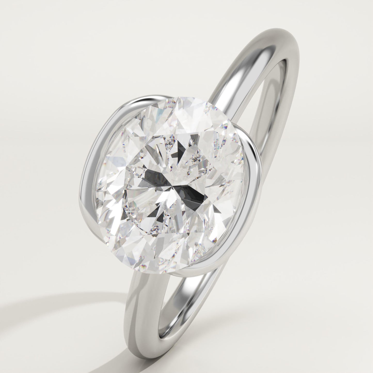 East West Oval Cut Half Bezel Lab-Grown Diamond Engagement Ring