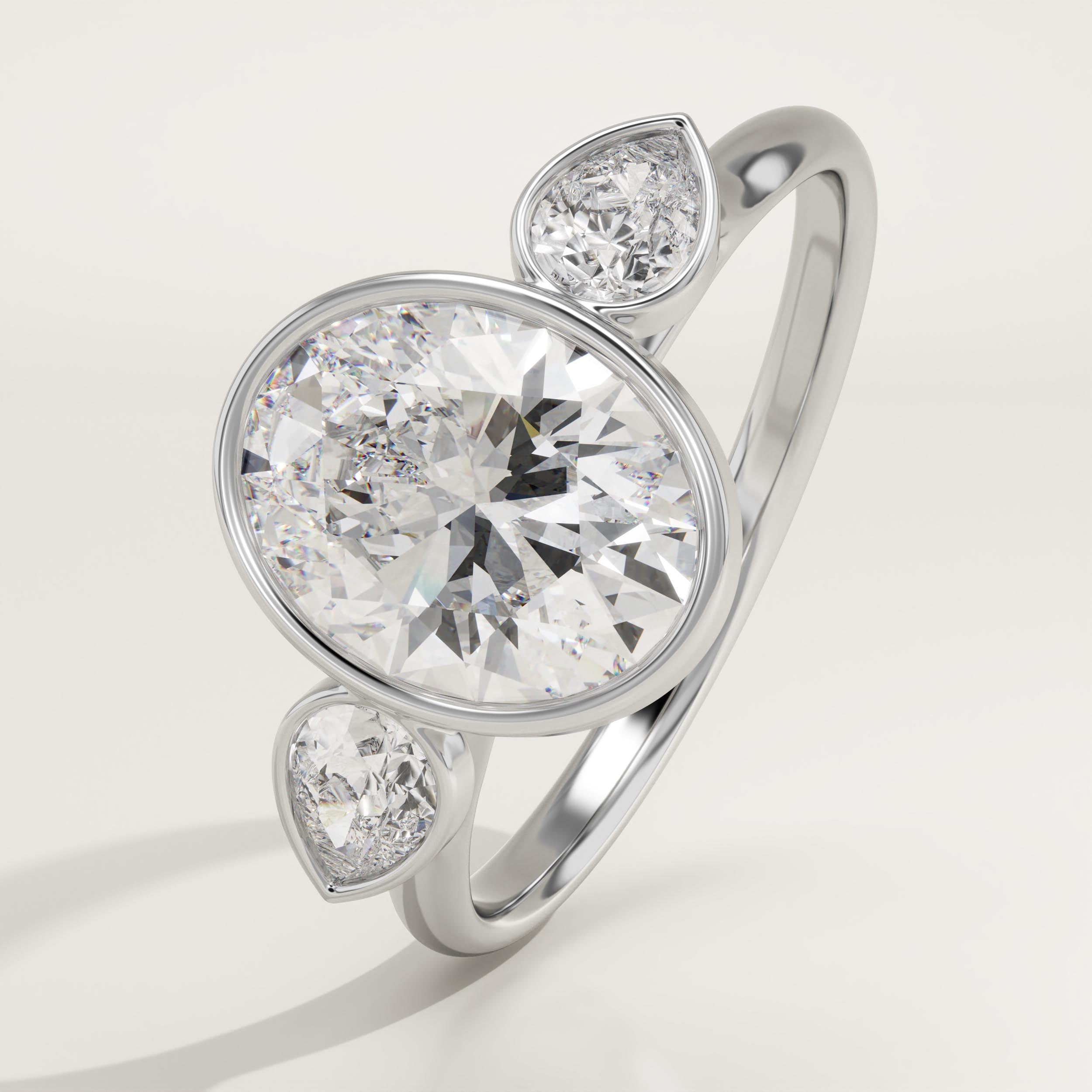 1.5 CT Oval Cut Three Stone Bezel Lab-Grown Diamond Engagement Ring