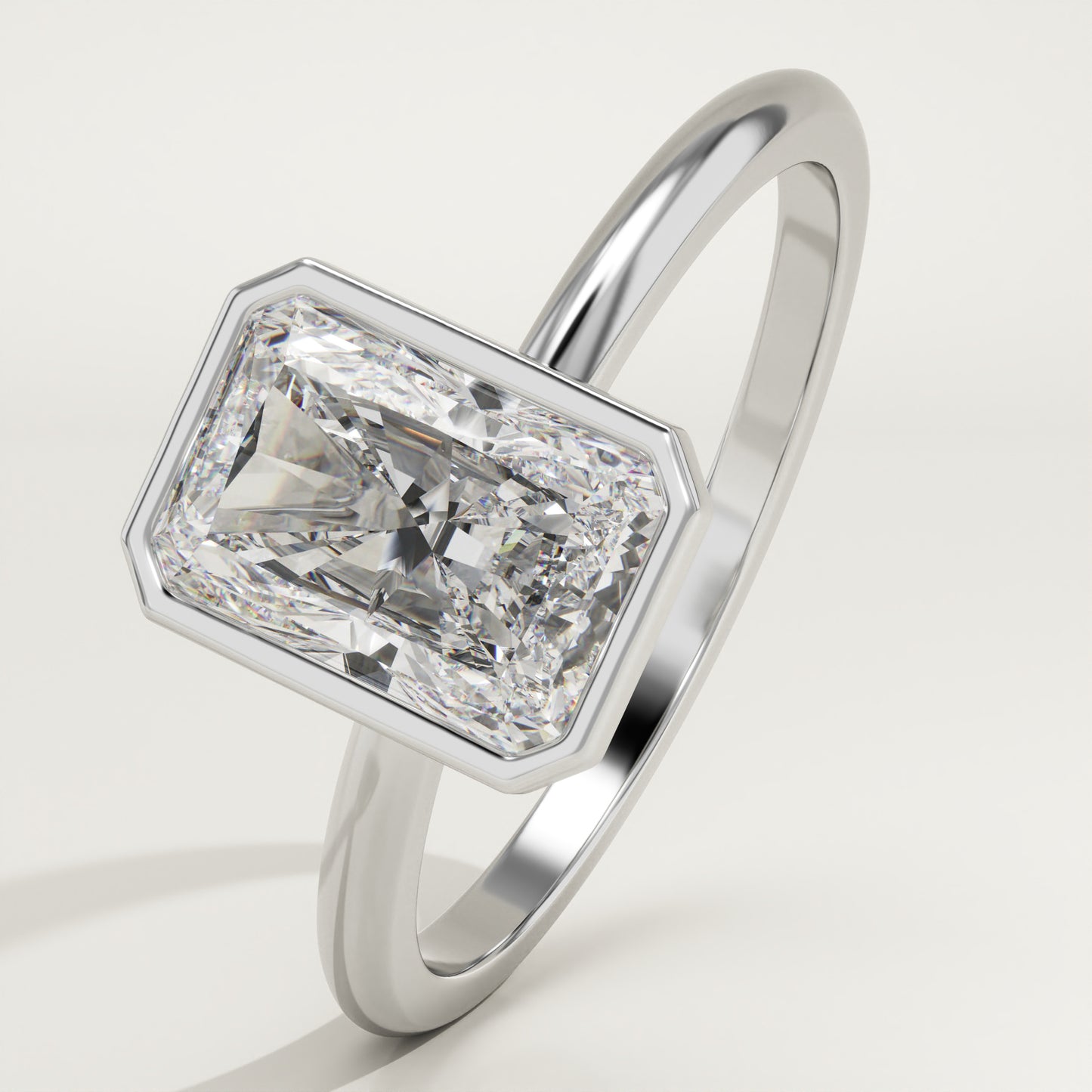 1.50 CT Radiant Cut Moissanite Bezel Engagement Ring (US Size 8 Ready To Ship)