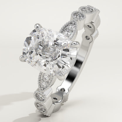 Elongated Cushion Cut Milgrain Pave Lab-Grown Diamond Engagement Ring
