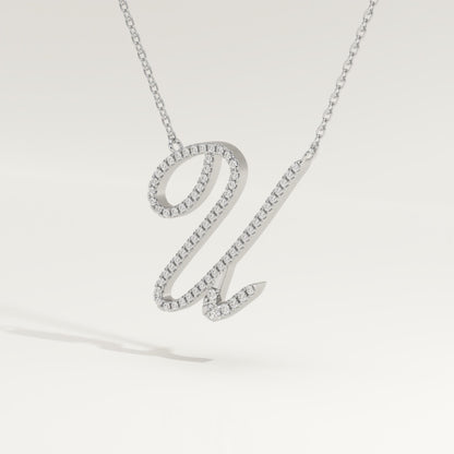 0.157 TCW Round Lab-Grown Diamond U Initial Necklace