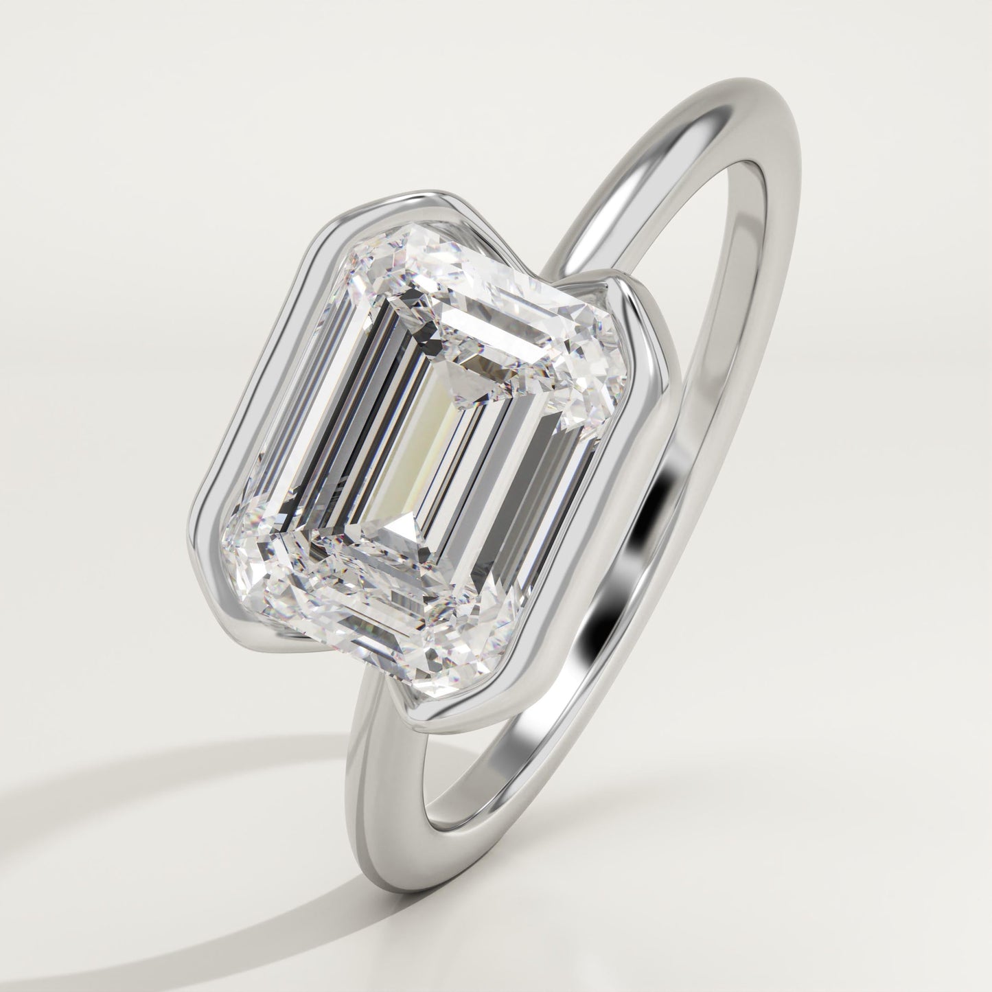 2 CT East West Emerald Cut Half Bezel Moissanite Engagement Ring