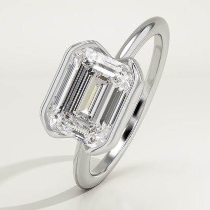 2 CT East West Emerald Cut Half Bezel Moissanite Engagement Ring