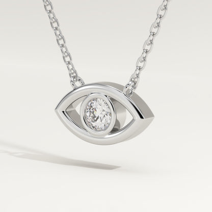 0.08 CT Round Lab-Grown Diamond Evil Eye Charm Necklace