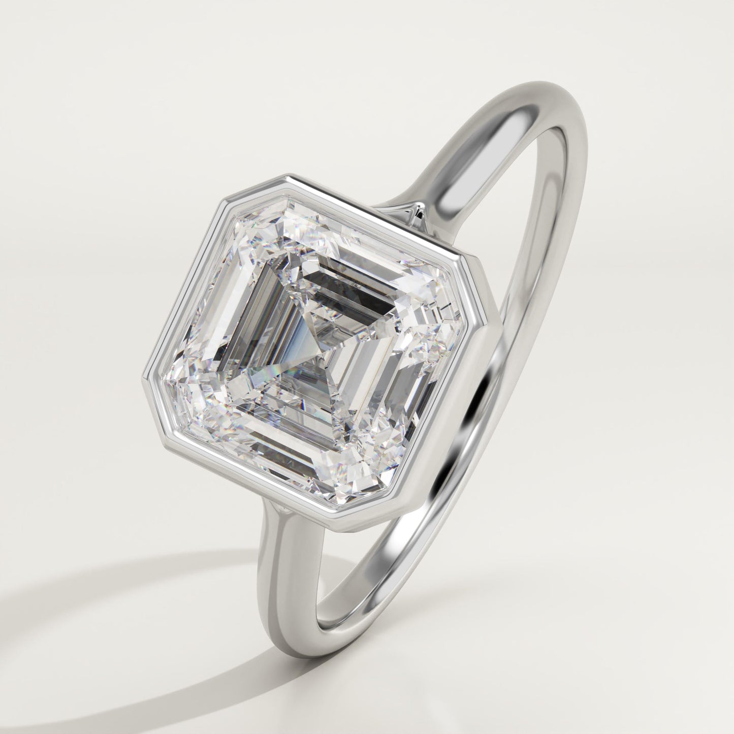 Asscher Cut Bezel Split Shank Lab-Grown Diamond Engagement Ring