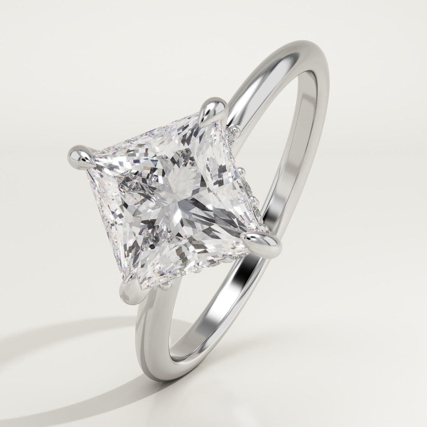 2.25 CT Princess Cut Hidden Halo Moissanite Engagement Ring