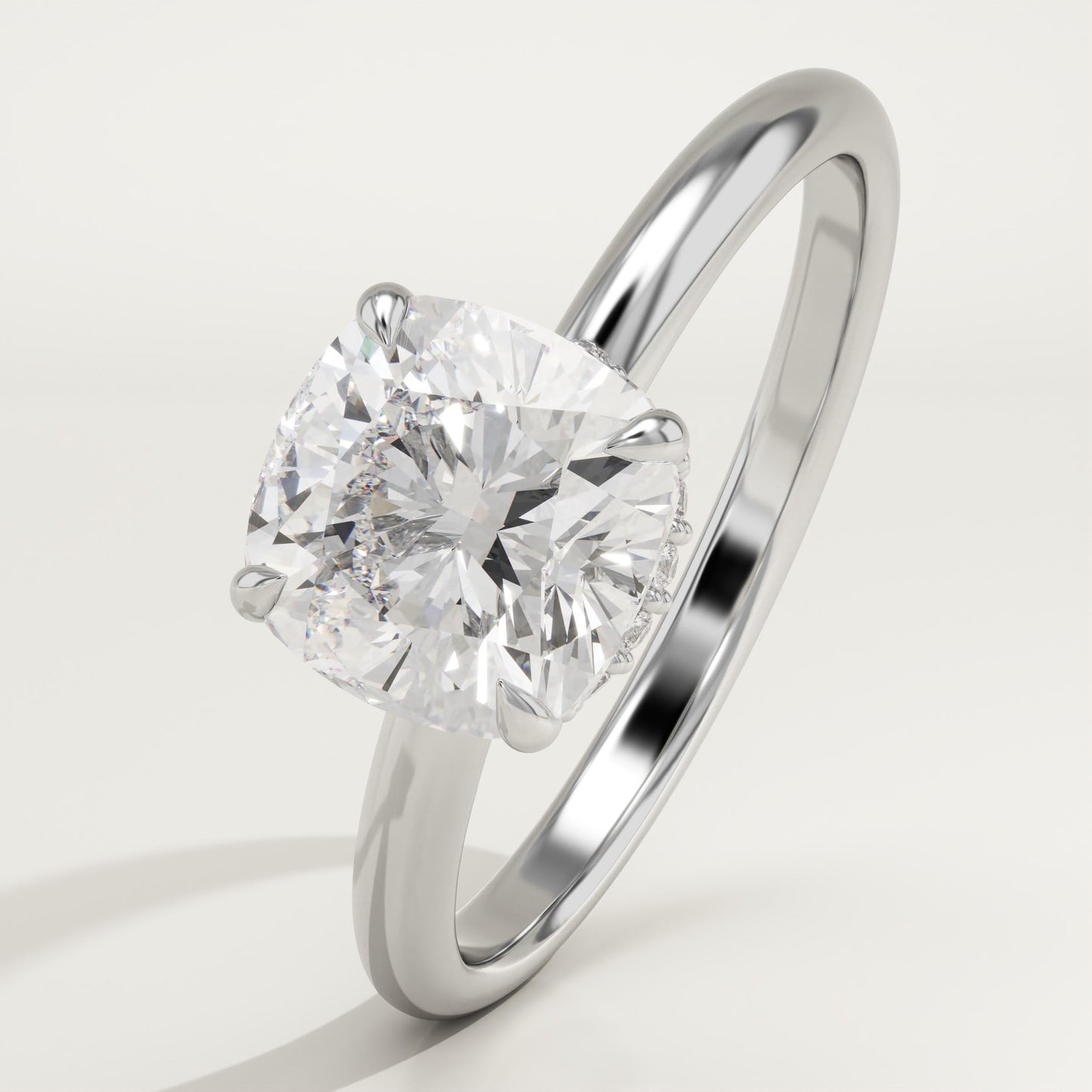 1.75 CT Cushion Cut Hidden Halo Moissanite Engagement Ring