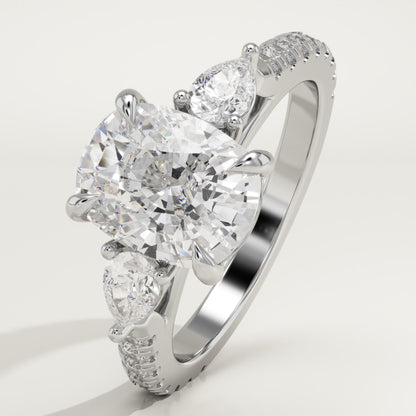 Elongated Cushion Cut Three Stone & Pave Lab-Grown Diamond Engagement Ring