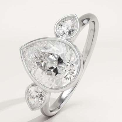 Pear Cut Three Stone Bezel Lab-Grown Diamond Engagement Ring