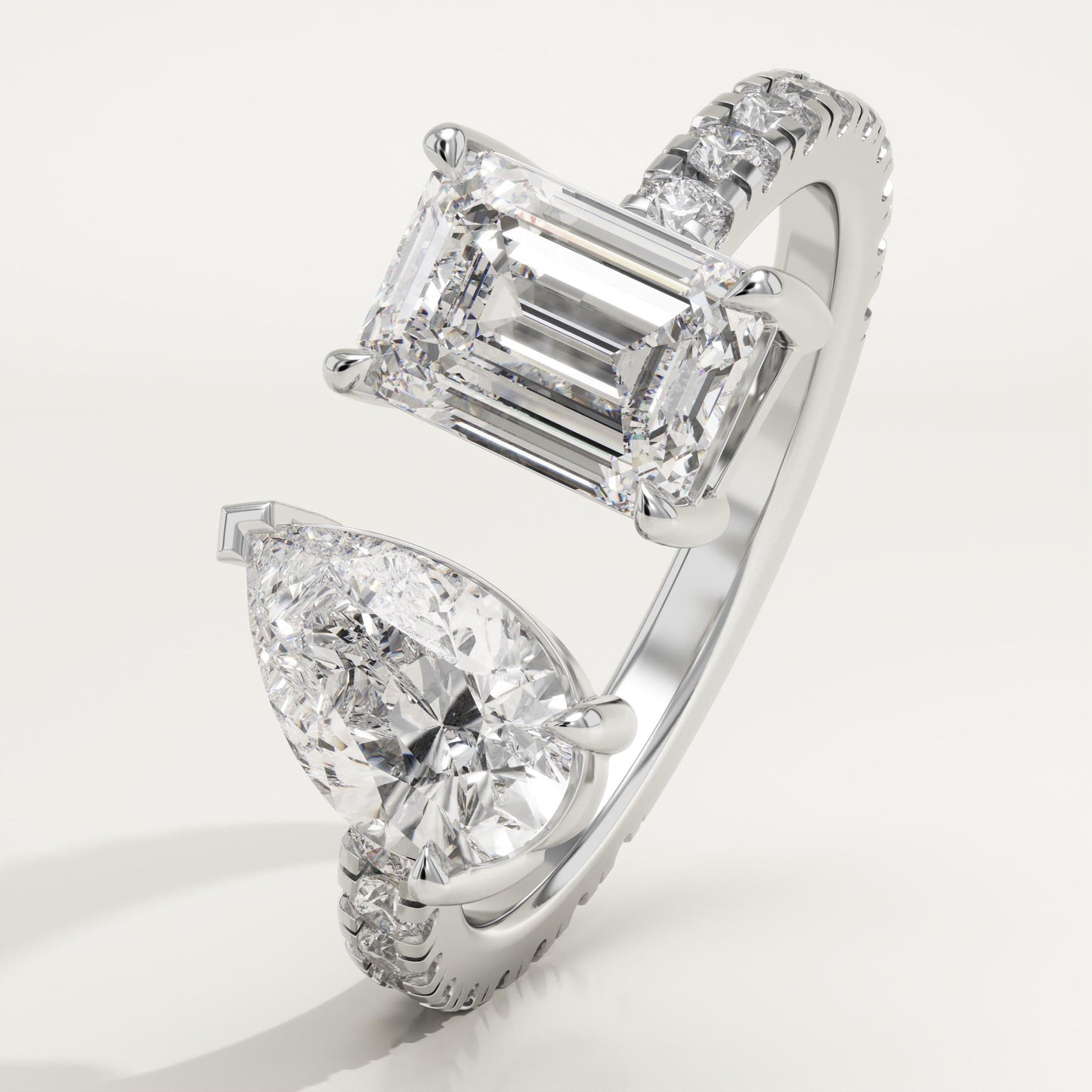 1.75 TCW Pear & Emerald Cut Toi Et Moi Pave Lab-Grown Diamond Engagement Ring